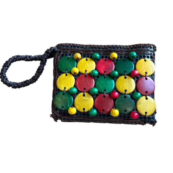 Womens Small Colorful Beaded Coin Purse Pouch with Strap Zip Closure - Picture 1 of 8